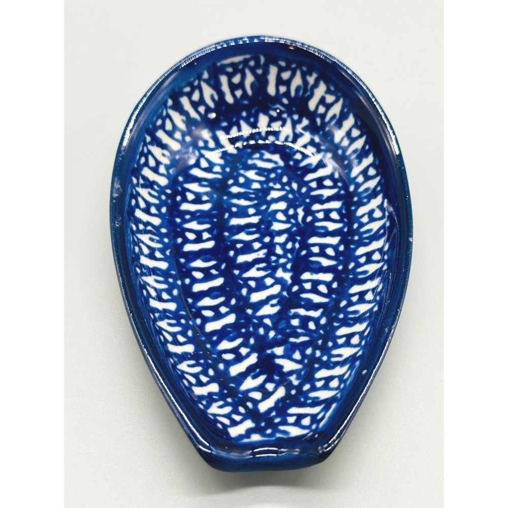 Unikat Boleslawiec Spoon Rest Blue White Ceramic Anna‎ Wyglicka Polish Pottery